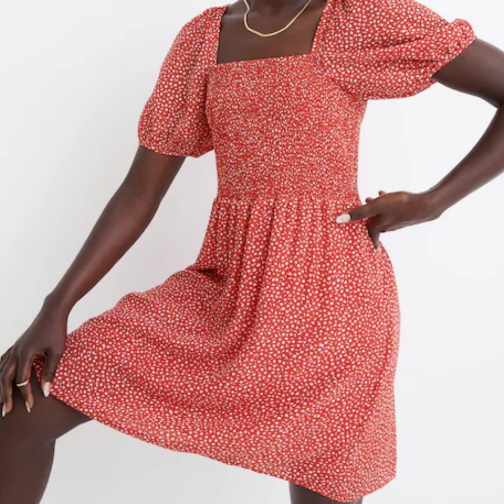 Madewell Lucie Red Puff Sleeve Dress